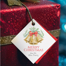 Etiquetas Para Lembrancinhas Sinos de ouro e aquarela de arco vermelho Natal