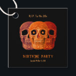 Etiquetas Para Lembrancinhas Skull Funny Orange Gothic Birthday RIP para seus 2<br><div class="desc">Esta etiqueta favorita apresenta um estilo engraçado de pop preto laranja estilo gótico Festa de aniversário de Halloween RIP até seus 20s Skull head design. Divertido, aniversário de 30 anos assustador. Três crânios design com olhos paternos que são modernos, modernos, modernos, modernos, modernos, modernos, modernos. Imagem copyright Marg Seregelyi Fotografia....</div>