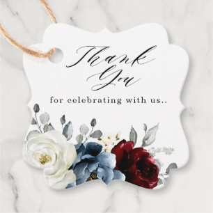 Etiquetas Para Lembrancinhas Slate Blue Burgundy White Ivory Floral Casamento