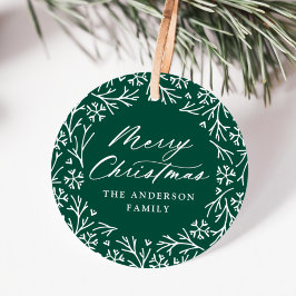 Etiquetas Para Lembrancinhas Snowflake Wreath Verdes Marchas de Natal Elegante