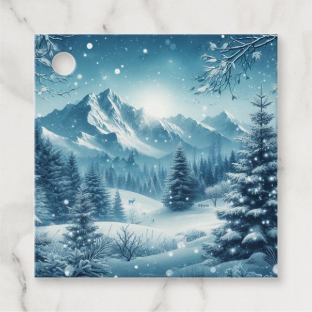 Etiquetas Para Lembrancinhas Snowy Winter Mountain (Frente)