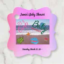 Etiquetas Para Lembrancinhas Sob o fundo do Chá de fraldas rosa-do-mar