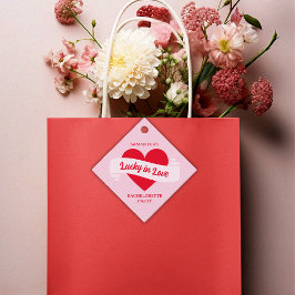 Etiquetas Para Lembrancinhas Sortuda no Amor Coração Chic Rosa e Vermelho Solte