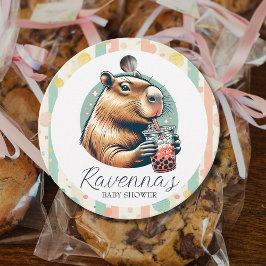 Etiquetas Para Lembrancinhas Striped Funny Capybara Custom Name Baby Shower