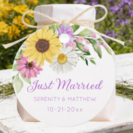 Etiquetas Para Lembrancinhas Sunflower Watercolor Daisies Wedding Just Married