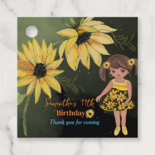 Etiquetas Para Lembrancinhas Sunflower Watercolor Girl Black Birday