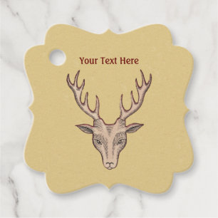 Etiquetas Para Lembrancinhas Surreal Brown Deer Head Red Outlines Antlers Tan