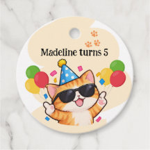 Tag de Aniversário de Gatinho Laranja Fofa para Qu