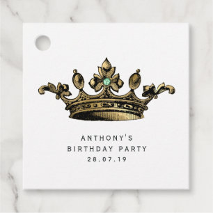 Etiquetas Para Lembrancinhas Teal e Dourada Vintage Crown Aquamarine Gemstone