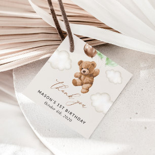 Etiquetas Para Lembrancinhas Teddy Bear, Balões Verdes, Primeiro Aniversário