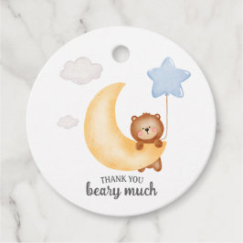 Etiquetas Para Lembrancinhas Teddy Bear Moon e Stars Balão Azul Aniversário