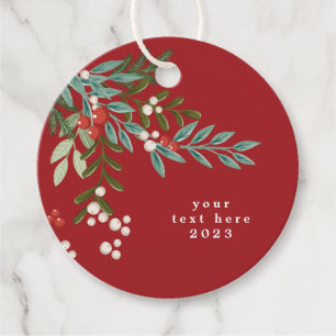 Etiquetas Para Lembrancinhas Texto Floral de Natal Botânico Vermelho Tradiciona