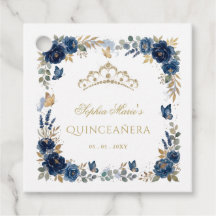 Tiarra Quinceañera Floral Borboleta Azul Ouro