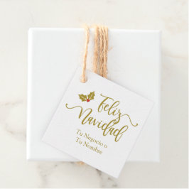 Etiquetas Para Lembrancinhas Tipografía en Español Feliz Navidad con Acebo