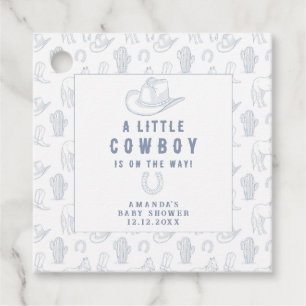 Etiquetas Para Lembrancinhas Toile de Jouy Blue Cowboy Chá de fraldas Ocidental