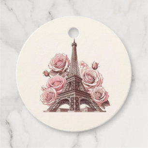 Etiquetas Para Lembrancinhas Torre Eiffel de Paris & Rosas Cor-de-Rosa