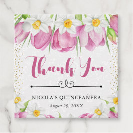 Etiquetas Para Lembrancinhas Tulipas Rosa e Narcisos em Aquarela Quinceanera