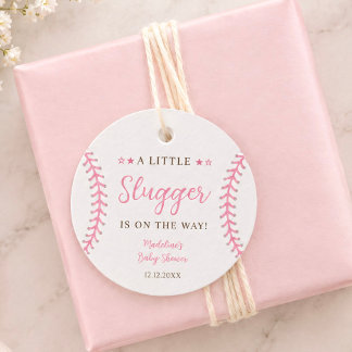 Etiquetas Para Lembrancinhas Um Pequeno Slugger Rosa Chuveirinho de Bebê de Bei