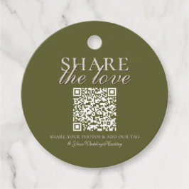 Etiquetas Para Lembrancinhas Upload de Foto Verde Oliva QR e Hashtag de Casamen
