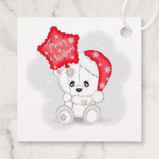 Etiquetas Para Lembrancinhas Urso Branco Fofo & Balão Feliz Natal