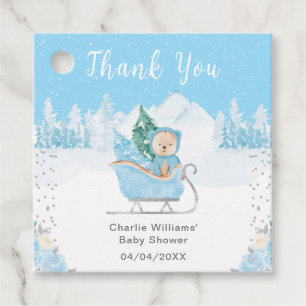 Etiquetas Para Lembrancinhas Urso de Inverno Azul Trenó Baby Shower Agradecimen