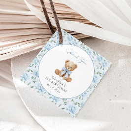 Etiquetas Para Lembrancinhas Urso de Pelúcia, Laço Azul, Flores Azuis, Primeiro