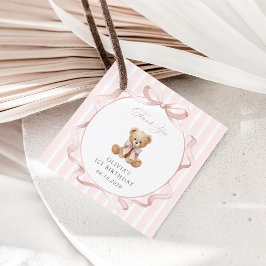 Etiquetas Para Lembrancinhas Urso de Pelúcia, Laço Rosa, Listras Rosas, Primeir