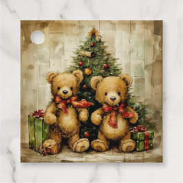 Etiquetas Para Lembrancinhas Urso de pelúcia vintage e árvore de Natal