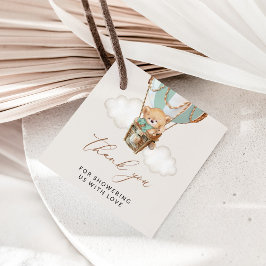 Etiquetas Para Lembrancinhas Urso de Teddy, Balão de Ar Quente Verde, Chá de fr