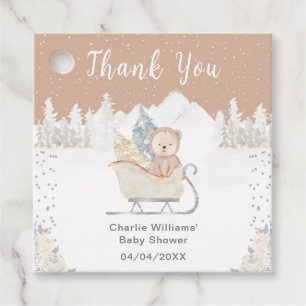 Etiquetas Para Lembrancinhas Urso Marrom do Inverno Trenó Baby Shower Agradecim