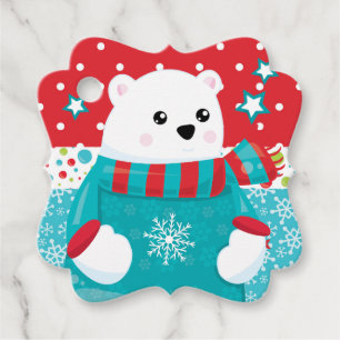 Etiquetas Para Lembrancinhas Urso polar bonito vestindo suéter de neve de Nata