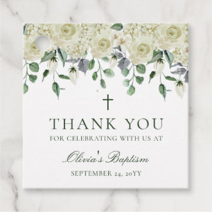 Etiquetas Para Lembrancinhas Verde Branco Floral Baptismo Obrigado