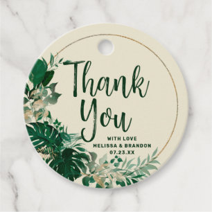 Etiquetas Para Lembrancinhas Verde Tropical E Dourado Círculo, Wreath Obrigado