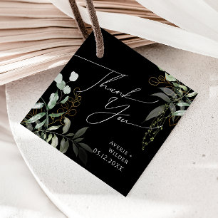 Etiquetas Para Lembrancinhas Verde Whimsical e Dourado Preto Obrigado