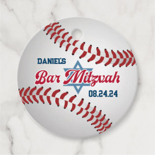 Etiquetas Para Lembrancinhas Vermelho, Branco, Bar de Baseball Marinho Mitzvah