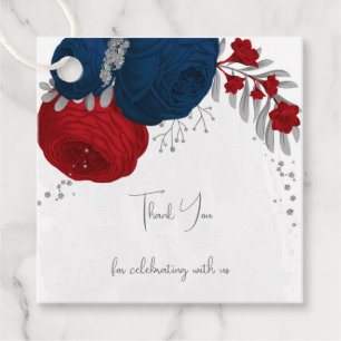 Etiquetas Para Lembrancinhas vermelho escuro e flores azuis marinhos, casamento