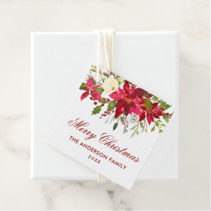 Etiquetas Para Lembrancinhas Vermelho floral do quadrado do Natal da poinsétia