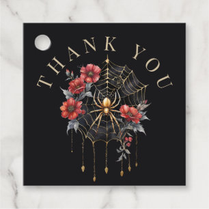 Etiquetas Para Lembrancinhas Vermelho Gótico e Dourada Aranha Floral Obrigado