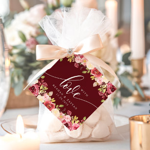 Etiquetas Para Lembrancinhas Vermelho Intenso Merlot Floral Casamento Com Amor