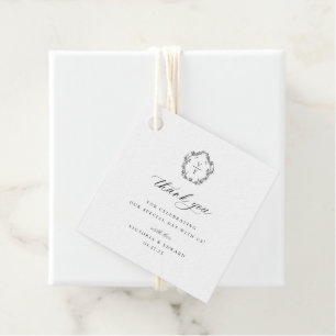 Etiquetas Para Lembrancinhas Vintage Black Crest Monograma Casamento Obrigado