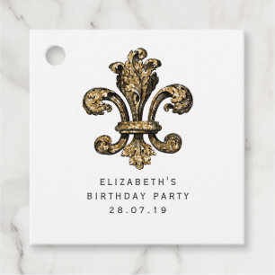 Etiquetas Para Lembrancinhas Vintage Black e Dourada Fleur de Lis Damask