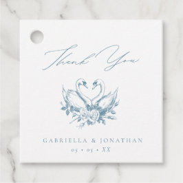 Etiquetas Para Lembrancinhas Vintage Blue Floral Swans Script Wedding Thank You