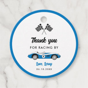 Etiquetas Para Lembrancinhas Vintage Blue Race Car Obrigado Aniversário