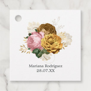 Etiquetas Para Lembrancinhas Vintage Blush Pink e Dourada Quinceañera Floral