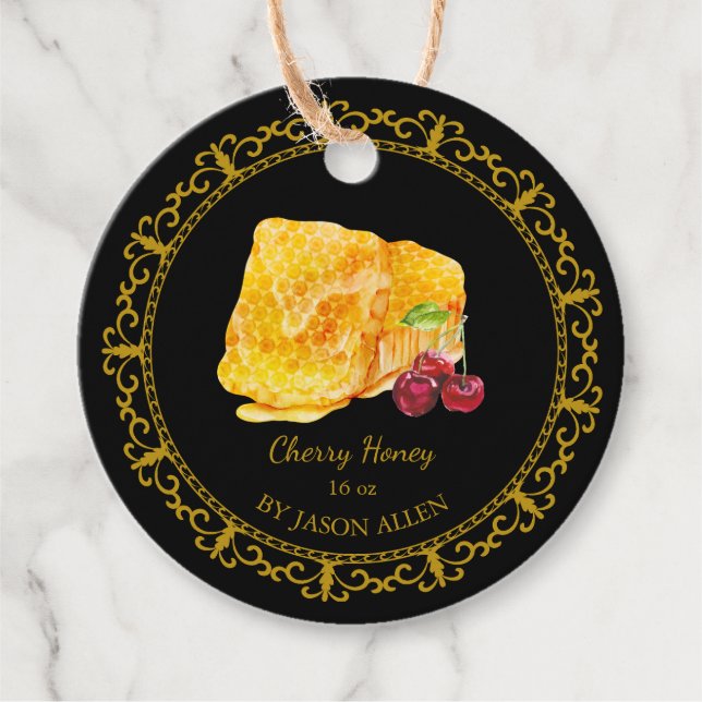 Etiquetas Para Lembrancinhas Vintage Honeycomb Cherry Infuso Honey Hang Tag (Frente)