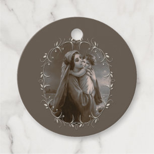Etiquetas Para Lembrancinhas Vintage Madonna e Child com Silver Frame