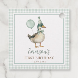 Etiquetas Para Lembrancinhas Vintage One Lucky Duck Sage Green Gingham Birthday
