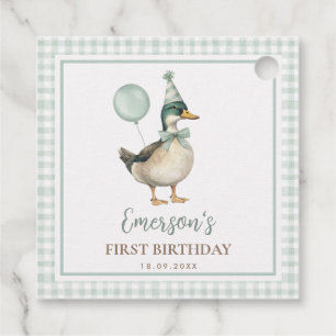 Etiquetas Para Lembrancinhas Vintage One Lucky Duck Sage Green Gingham Birthday