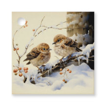 Vintage Watercolor Winter Bird Branches