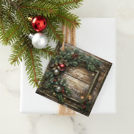Etiquetas Para Lembrancinhas Vintage Wood Red Berries e Holly Christmas